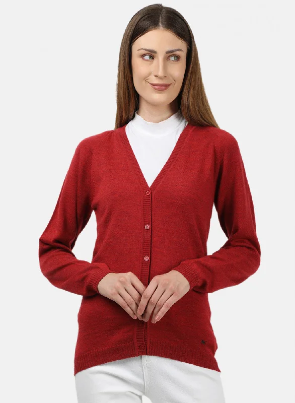 Vintage SweatersWomen Red Solid Cardigan