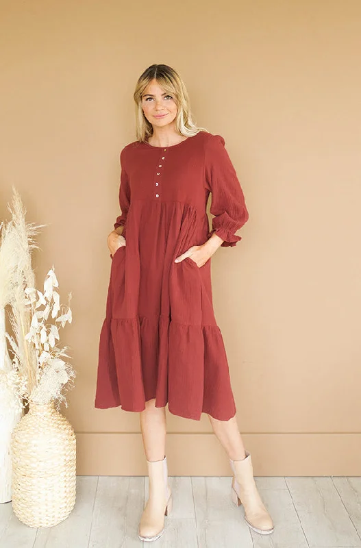 Sandra Burnt Red Dress - MCO - Maternity Friendly - FINAL SALE