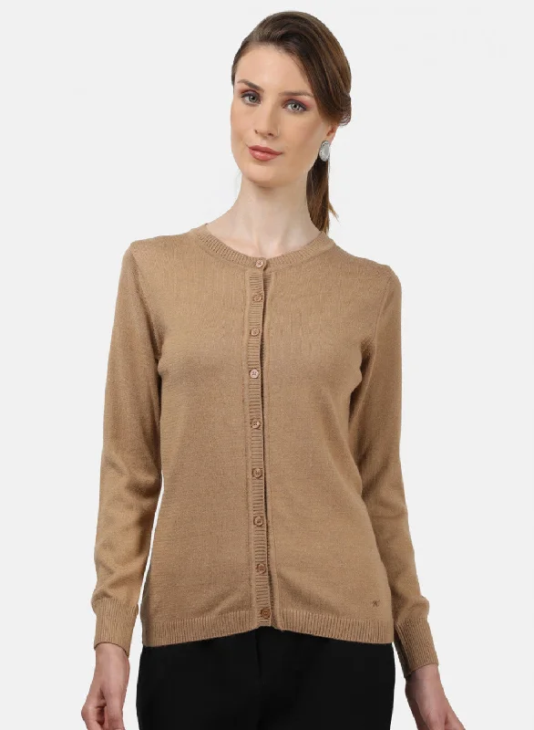 Cozy Embellished SweatersWomen Brown Solid Cardigan