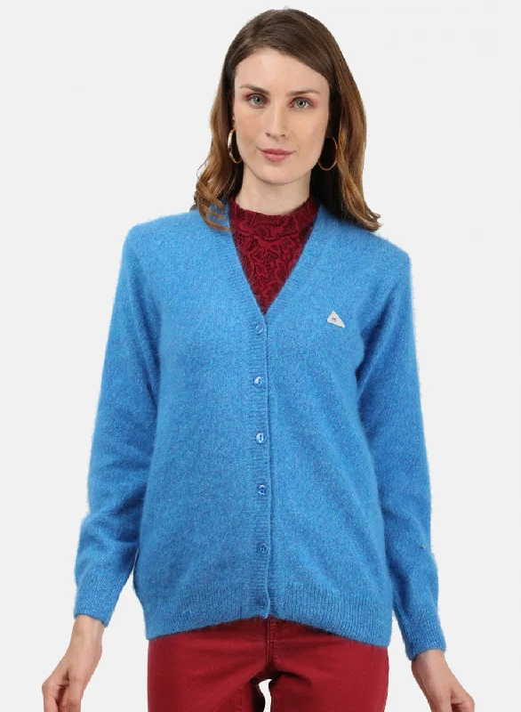 Fitted Oversized Cardigan SweatersWomen Blue Solid Cardigan