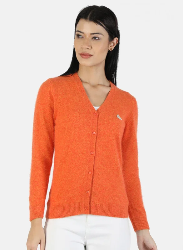 Hooded Cashmere SweatersWomen Orange Solid Cardigan