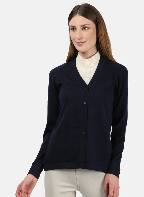 Dressy SweatersWomen Navy Blue Solid Cardigan