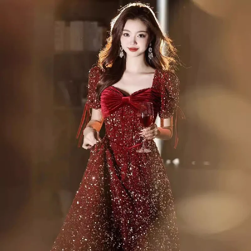 women's eco-friendly dressesIKEARLAX  Red Toast Dress Bride  High-Grade Little Engagement Dress Wedding Dress  Sequined Princess on the Run