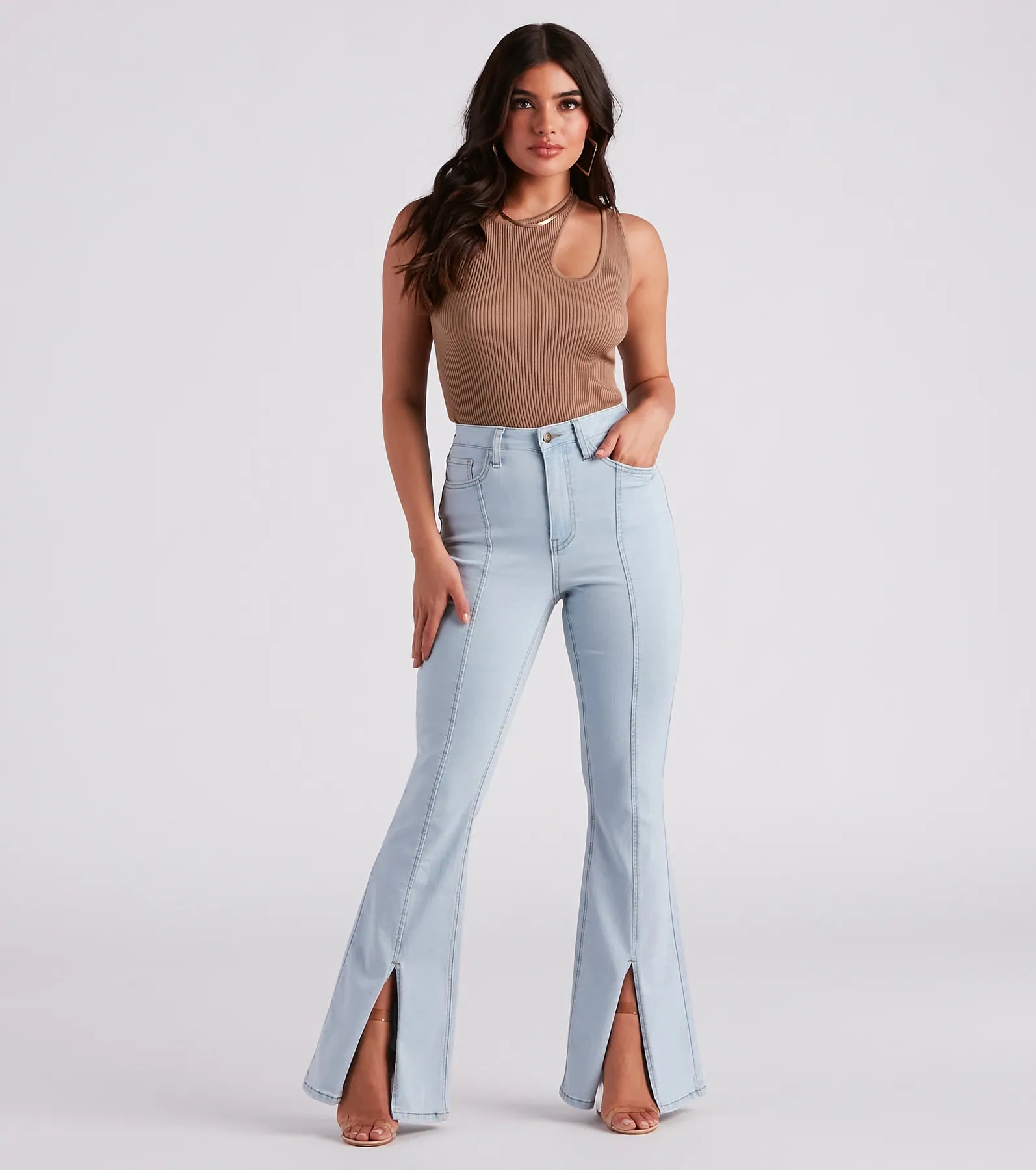 women's denim jeans for travelBri High-Rise Split Hem Flare Jeans by Windsor Denim