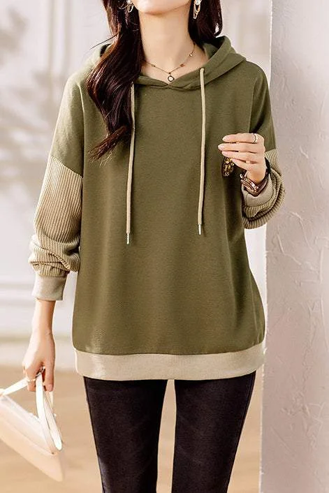 women's tops with cold-shoulder cutsSpliced hooded sweatshirt.