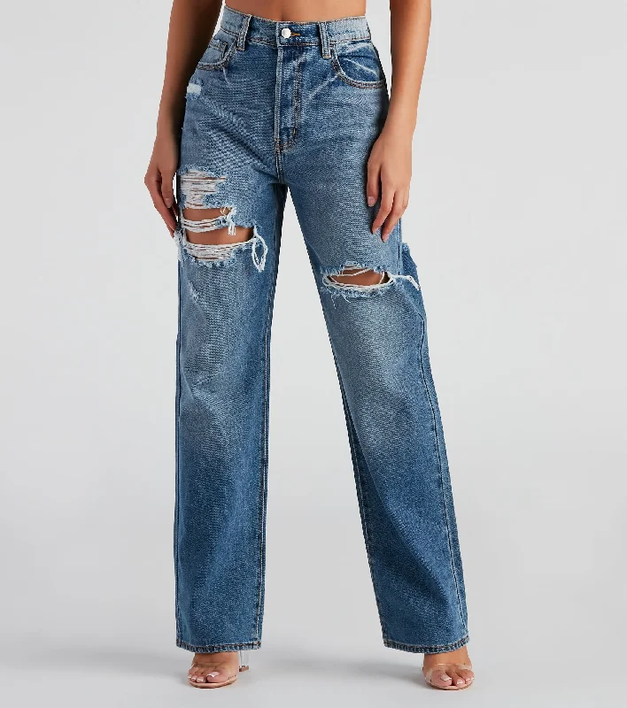 women's denim jeans with ripped kneesStraight Forward High Rise Boyfriend Jeans