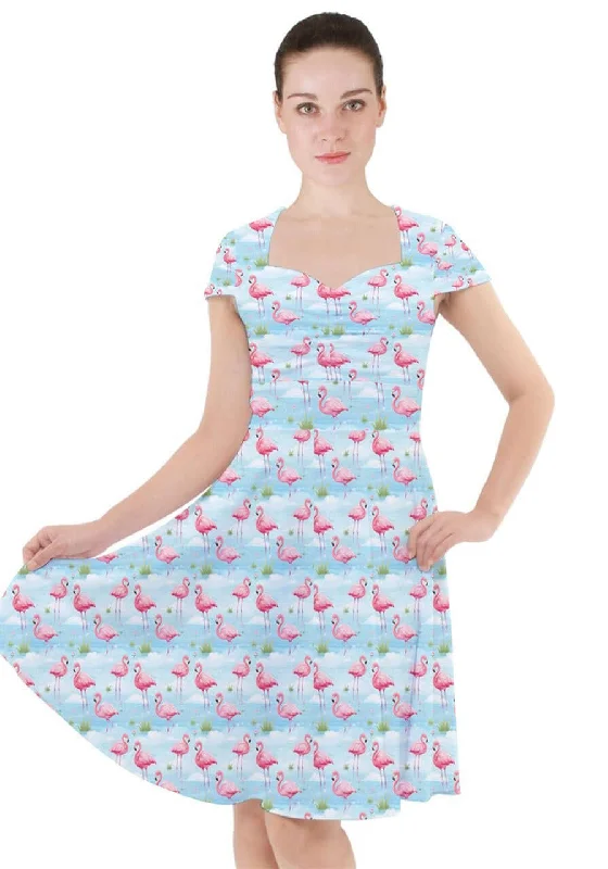 Halter DressFlamingo Dreams Cap Sleeve Midi Dress With Pockets