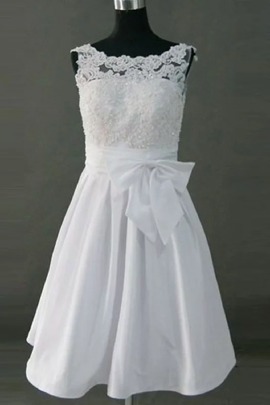 women's work dressesPretty Simple Cheap Short Lace Wedding Dress With Bow Belt  W5