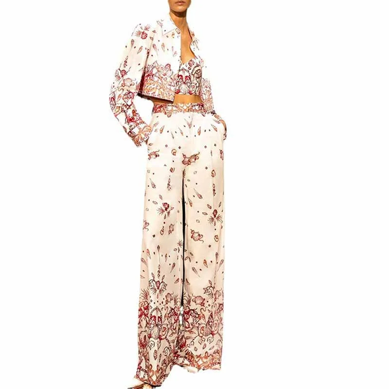 Full-Coverage Nude BrasWide-Leg 3-Piece Suit Womens Floral suit, Pantsuit Crop Bra Top Blazer Pant Suit