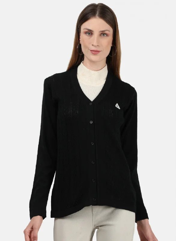 Plus-Size Flannel SweatersWomen Black Self Cardigan