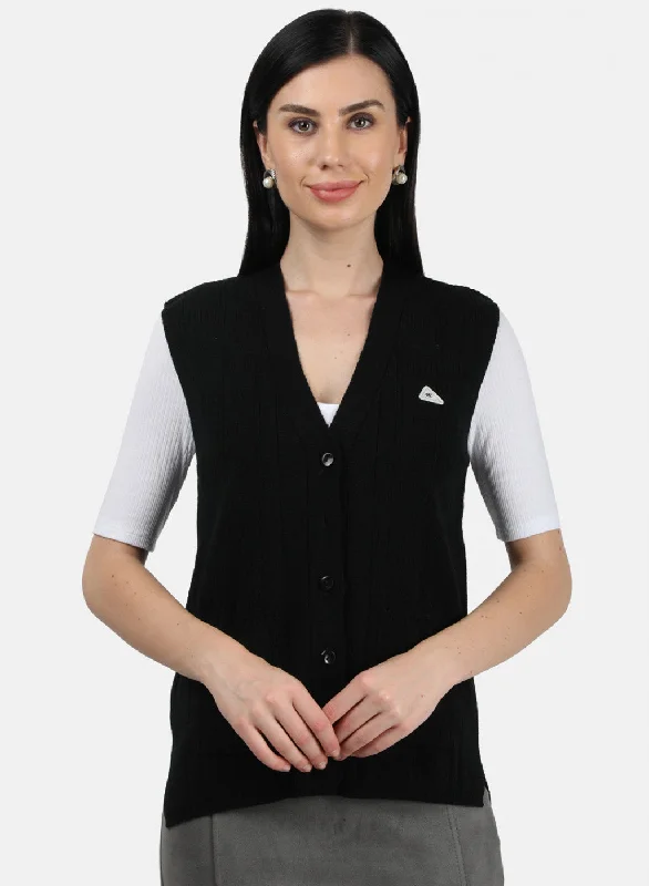 Wool SweatersWomen Black Self Design Cardigan