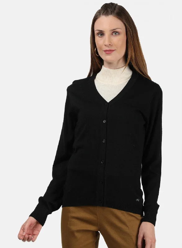 Patterned Cashmere SweatersWomen Black Solid Cardigan