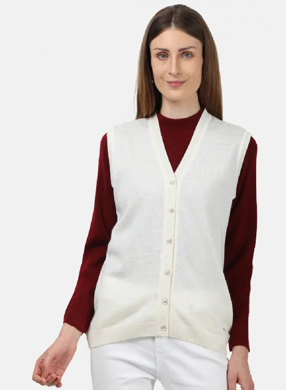 Plus-Size Pullover Chunky SweatersWomen Off White Solid Cardigan