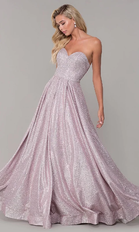 Statement DressLong Strapless Glitter Prom Dress with Corset Back