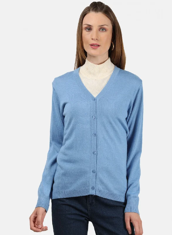 High-Quality Wool SweatersWomen Sky Blue Solid Cardigan