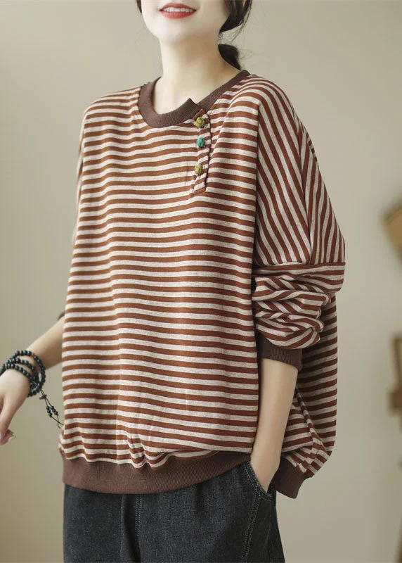 women's tops with embroidery detailsLoose Green Striped Patchwork O-Neck Sweatshirt Long Sleeve