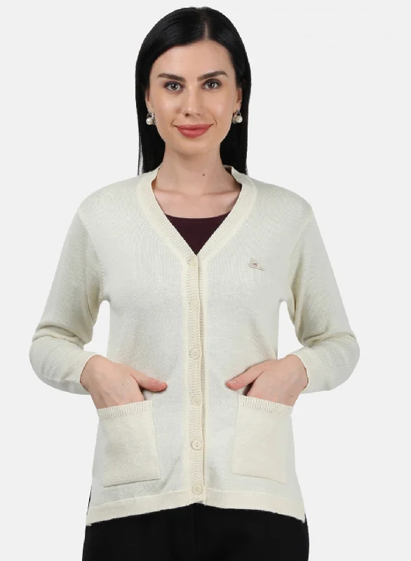 Fashionable Funky Hooded Cashmere SweatersWomen Cream Solid Cardigan