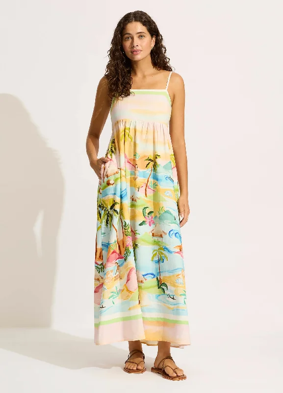 women's cinched-waist dressesSouth Pacific Maxi Dress - Turquoise