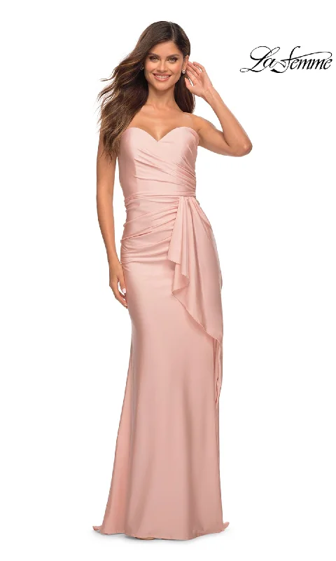 women's unique dressesRuched Strapless Long Prom Dress by La Femme