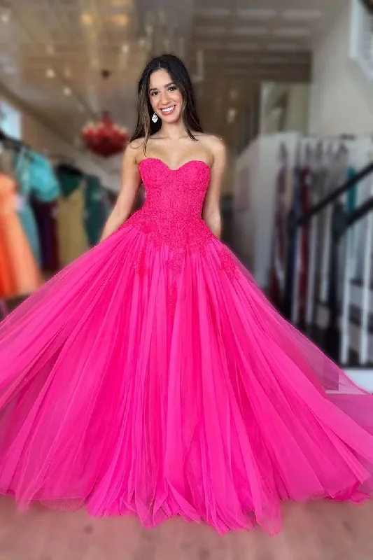 Chic DressHot Pink Tulle Sweetheart Long Prom Dress Y5464