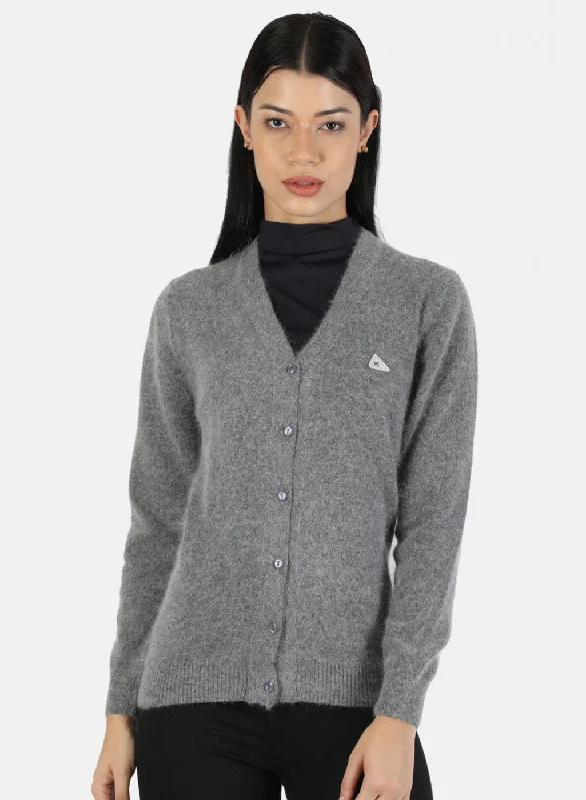 Soft Knitted SweatersWomen Grey Solid Cardigan