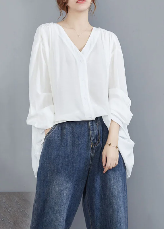 women's tops for those who want to stay on top of the latest fashion trends and wear pieces that are both stylish and on-trendWhite Cotton UPF 50+ Shirt Oversized Button Summer