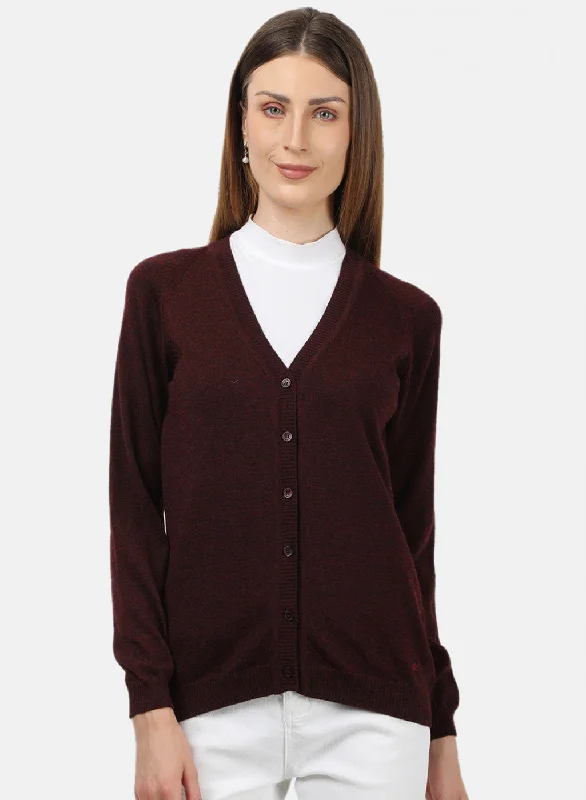 Quick-Dry SweatersWomen Maroon Solid Cardigan