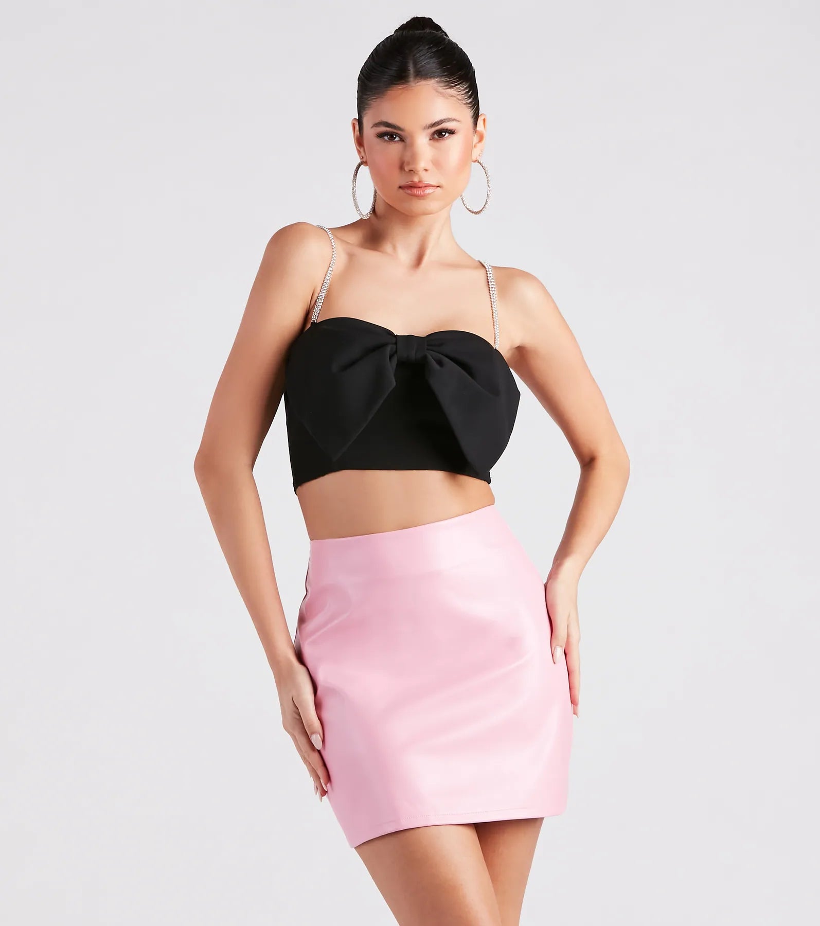 three-quarter sleeve women's topsCutest Glamour Bow-Front Crop Top