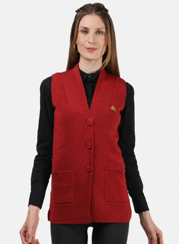 Custom Flannel-Lined SweatersWomen Red Solid Cardigan