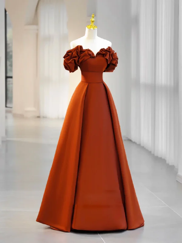 Peplum DressSimple A-Line Satin Orange Long Prom Dress, Orange Formal Evening Dress Y2585