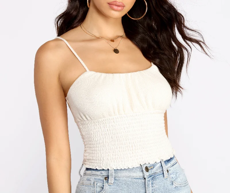 women's tops for those who love to experiment with fashionSmocked Waist Cropped Tank