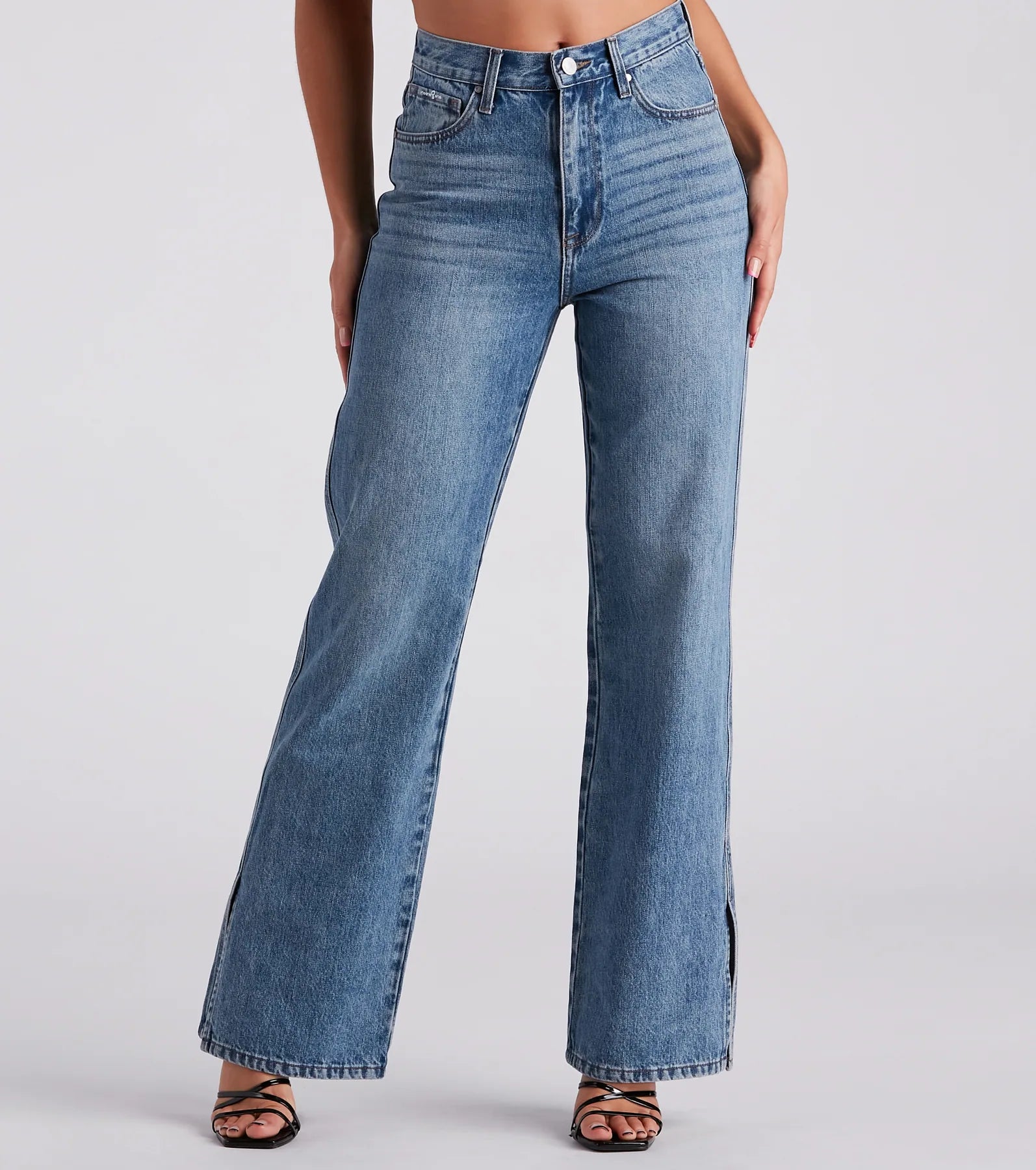 women's denim jeans for a vintage styleLow-Key Slay High Rise Wide Leg Slit Denim Jeans