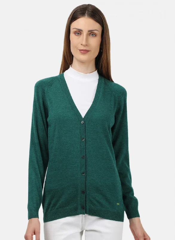 Turtle-Neck SweatersWomen Green Solid Cardigan