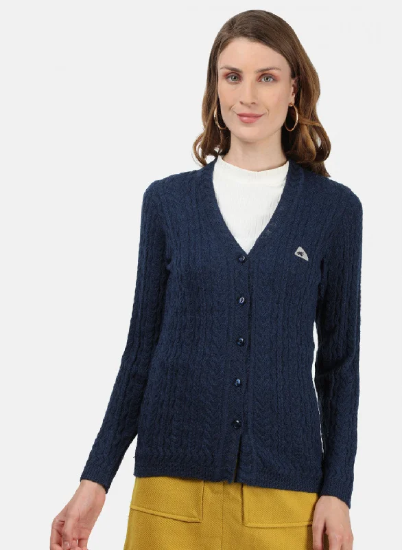 Thick Cashmere SweatersWomen Blue Self Cardigan