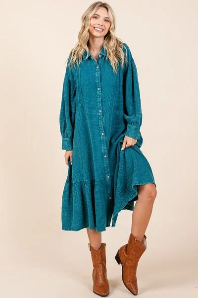 Glamour DressMittoshop Mineral Wash Cotton Gauze Ruffle Midi Shirt Dress