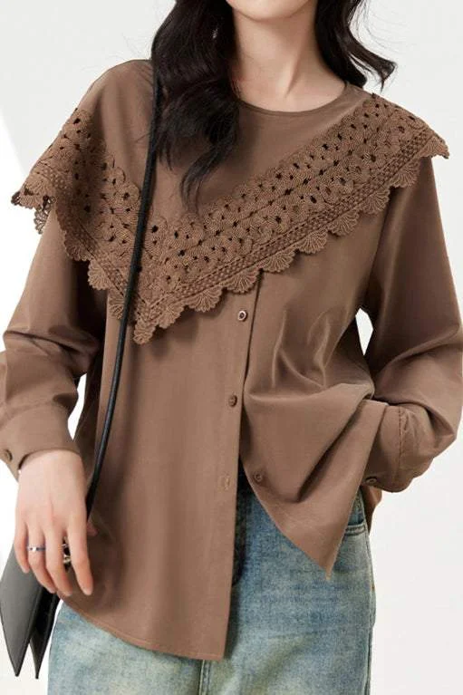 women's tops for those who appreciate subtle and muted tonesLace Patchwork Crew Neck Shirt