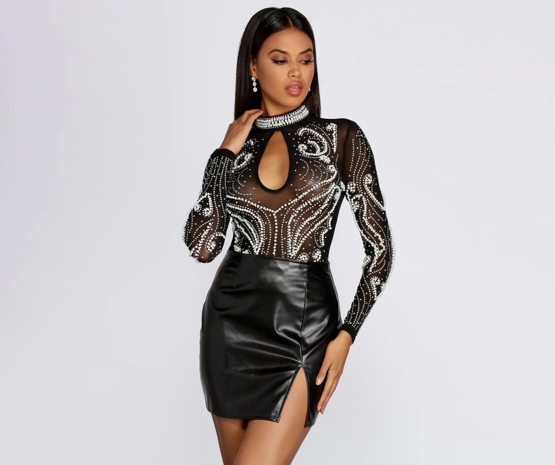 women's tops for those who want to add a touch of elegance and sophistication to their everyday wearPearls On Pearls Sheer Bodysuit