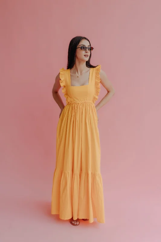 Body-Hugging DressJuno Yellow Ruffle Maxi Dress