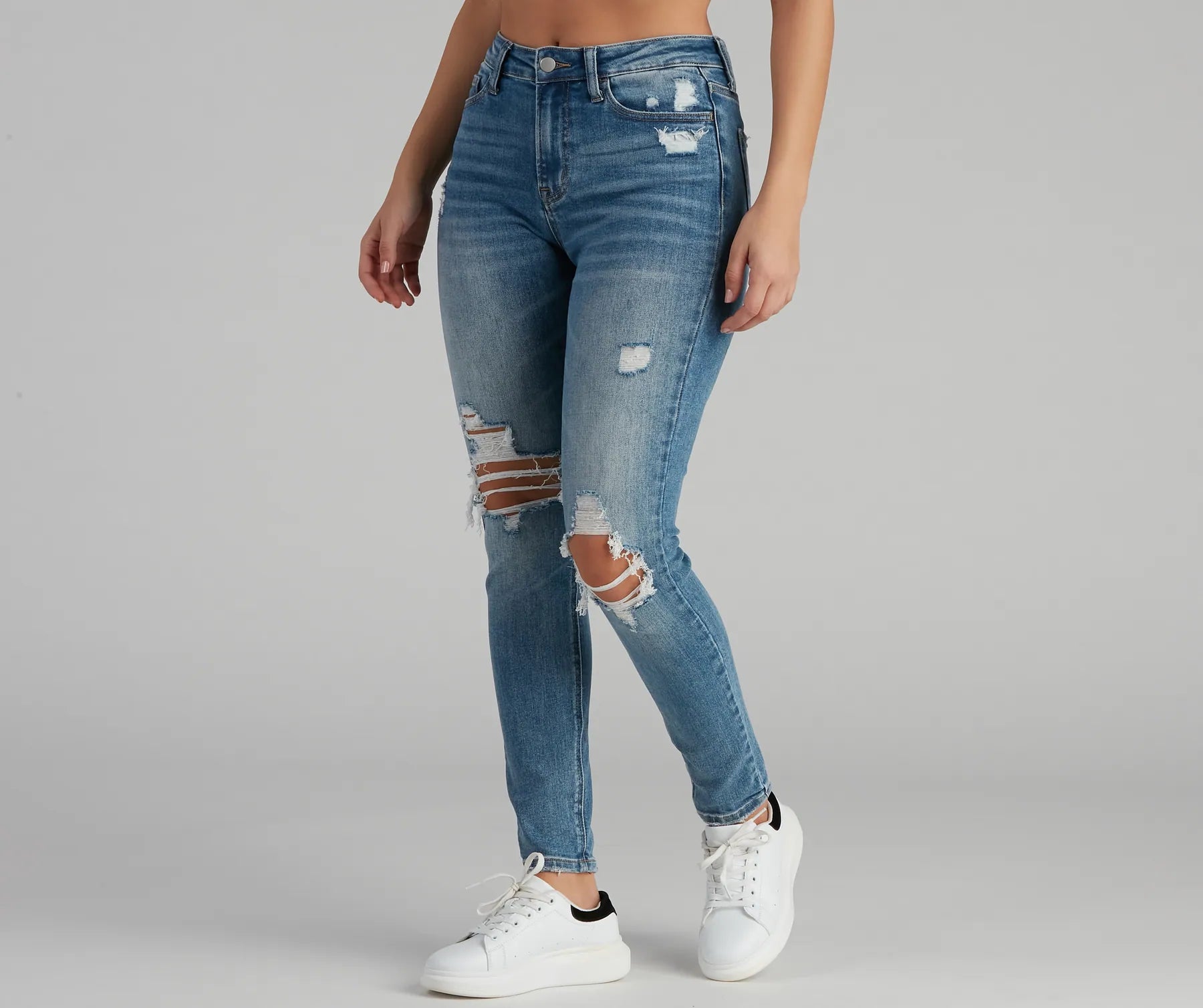 women's denim jeans with leather patchesHarper Mid-Rise Skinny Jeans by Windsor Denim