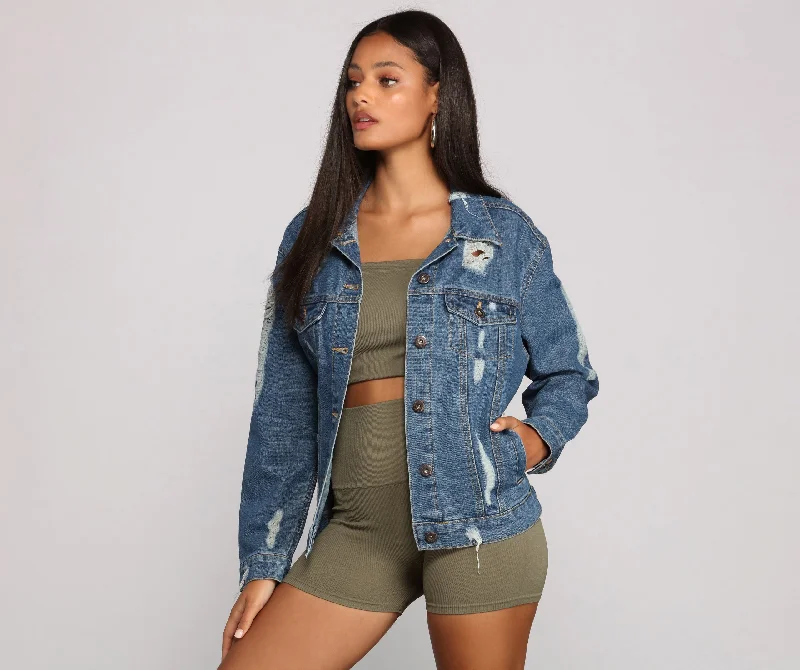 Edgy Everyday Destructed Denim Jacket