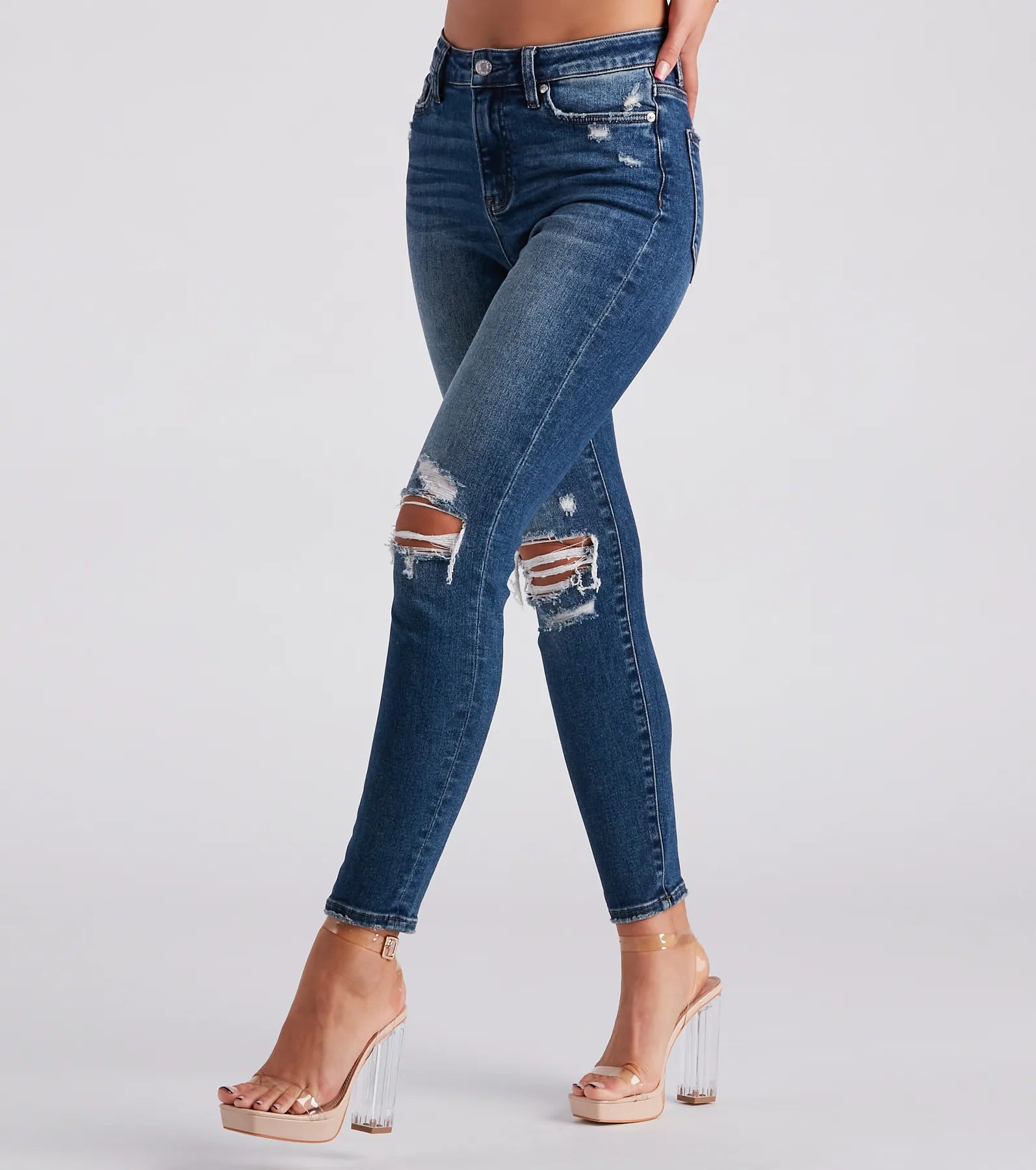 women's denim jeans for pear-shaped bodiesTaylor High-Rise Destructed Skinny Ankle Jeans by Windsor Denim