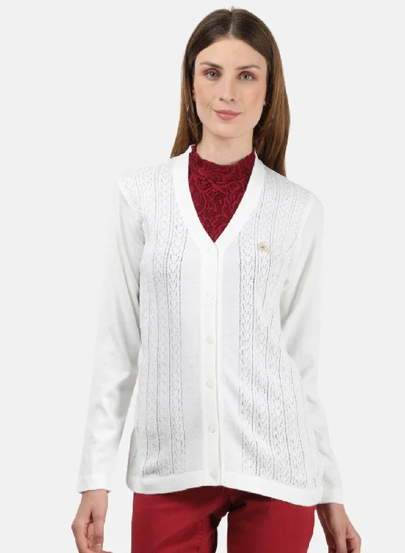 Quick-Dry Wool SweatersWomen White Self Cardigan