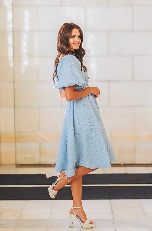 Brynn Crystal Blue Texture Dress - DM Exclusive - Maternity Friendly