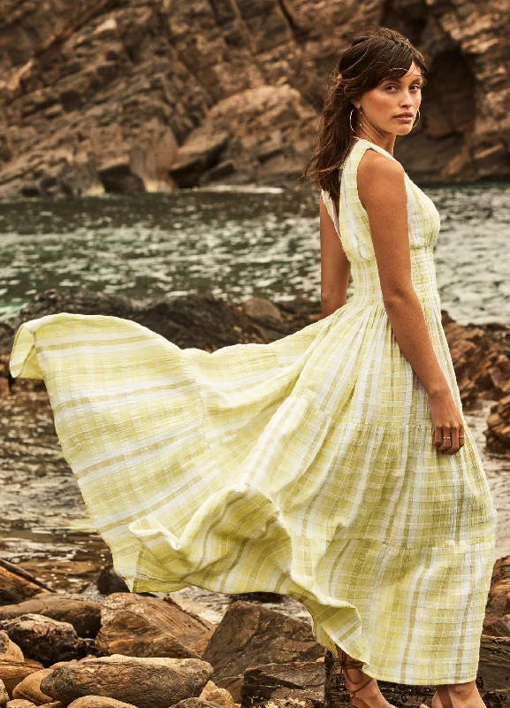 women's cocktail dressesTextured Gingham Maxi Dress - Wild Lime