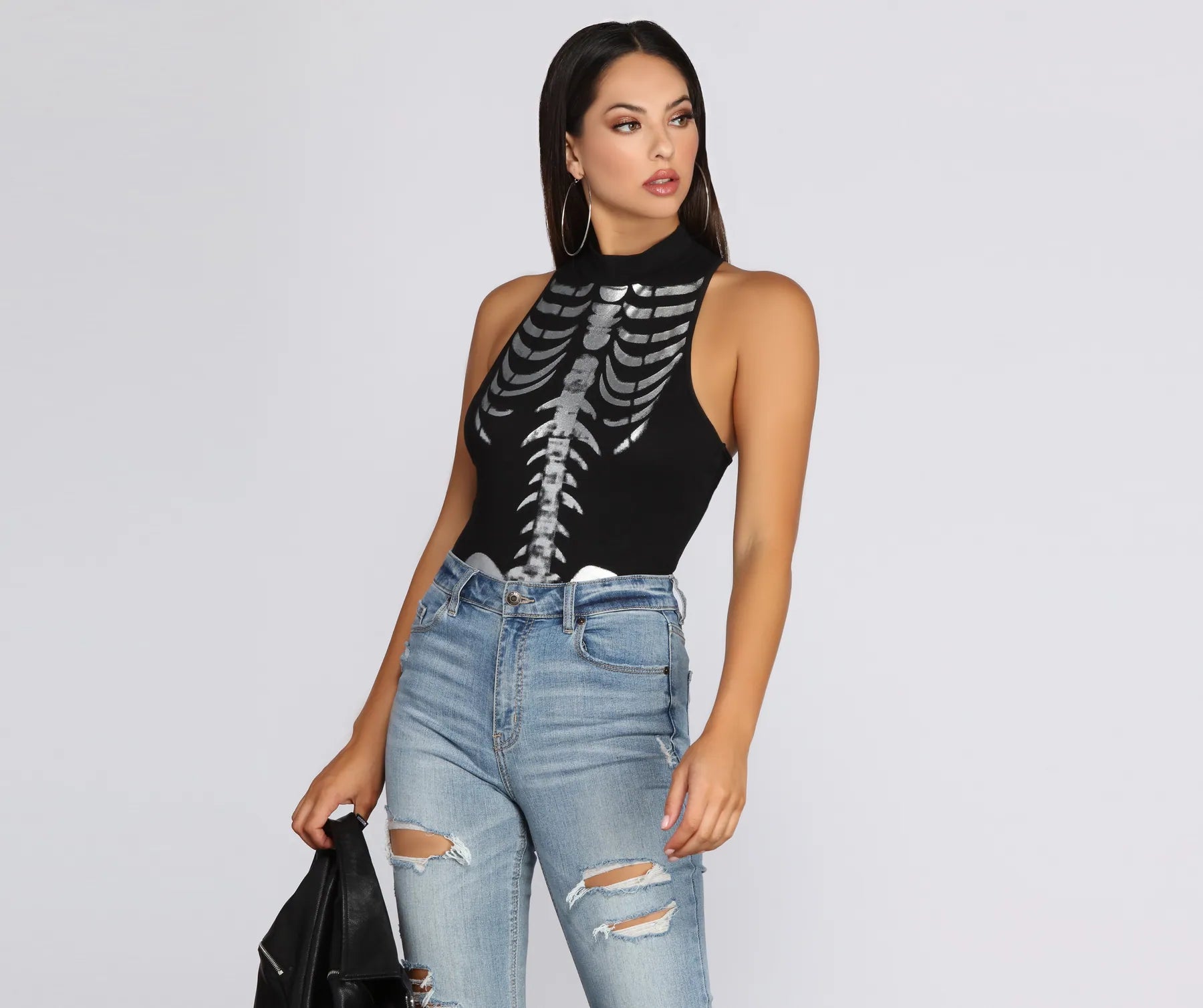 women's tops with sleeveless designsSticks And Stones Skeleton Bodysuit