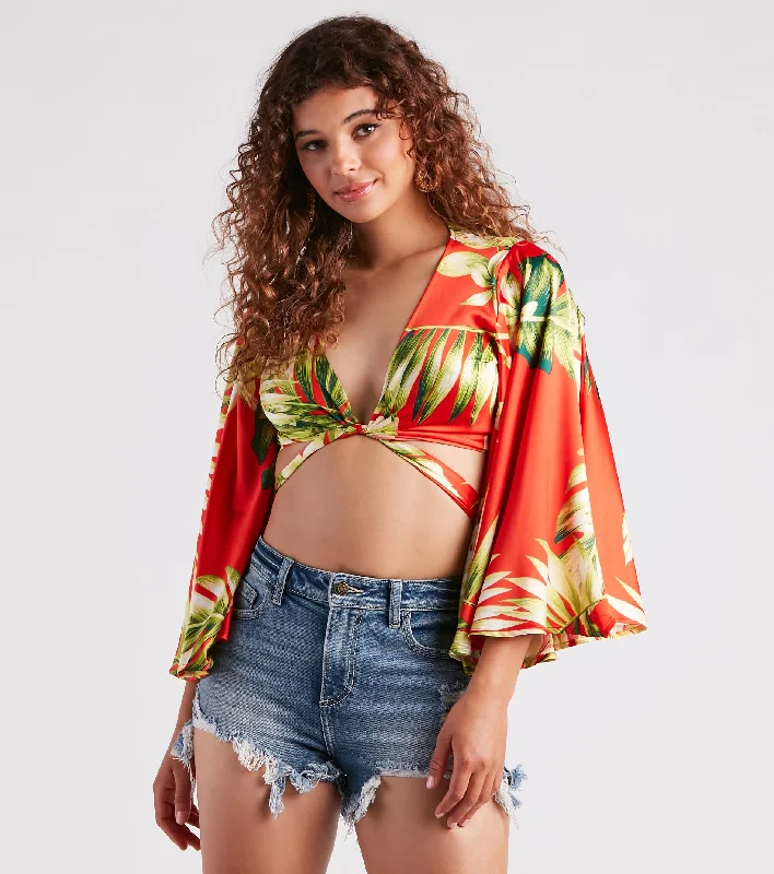 women's tops for those who want to stay updated with the latest fashion trendsCancun Chica Tropical Satin Tie Front Top