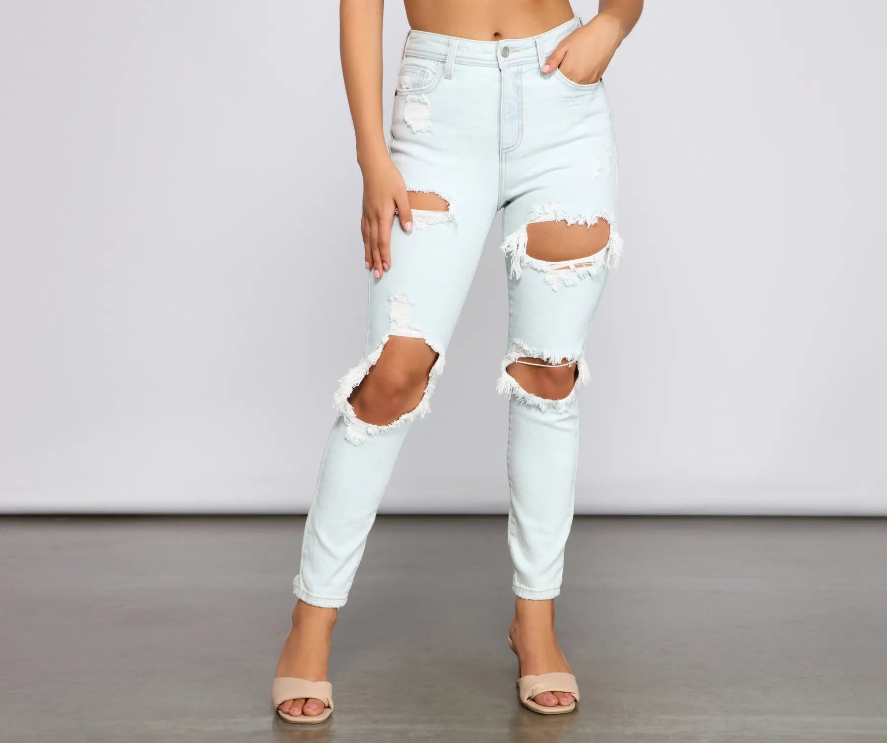 women's short denim jeansOn Edge High Rise Destructed Skinny Jeans