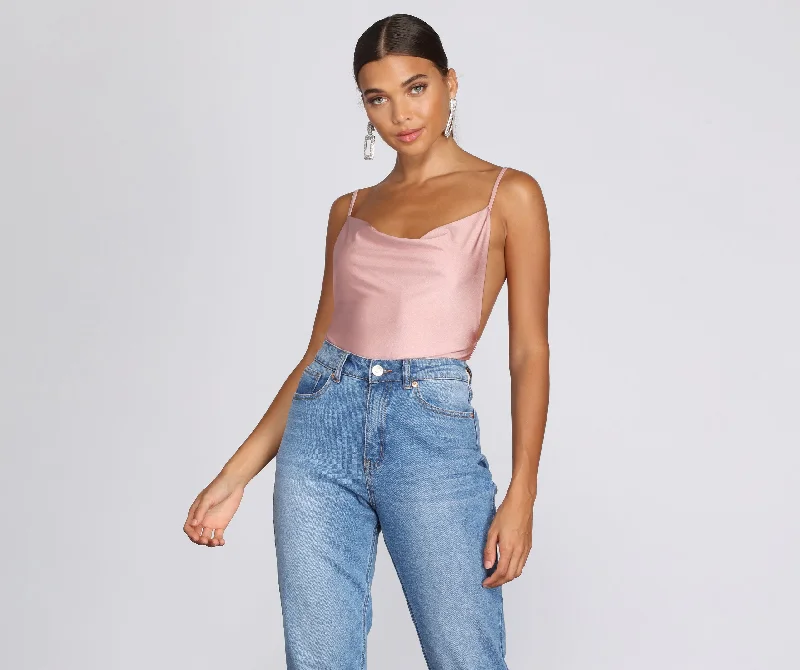 cropped women's topsOn It Cowl Neck Bodysuit