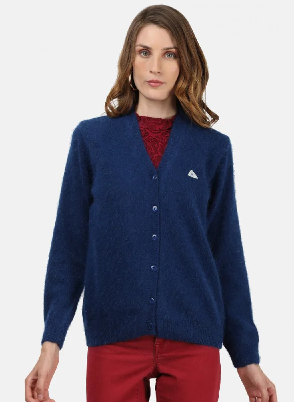 Quick-Dry Soft Knitted SweatersWomen Blue Solid Cardigan