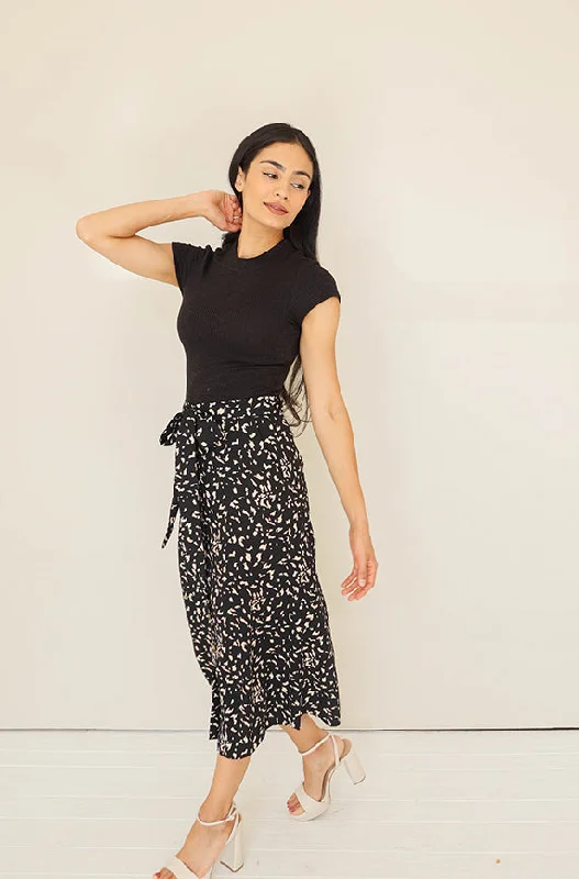 women's smart casual dressesKarlie Black/ Ivory Print Midi Skirt- FINAL SALE